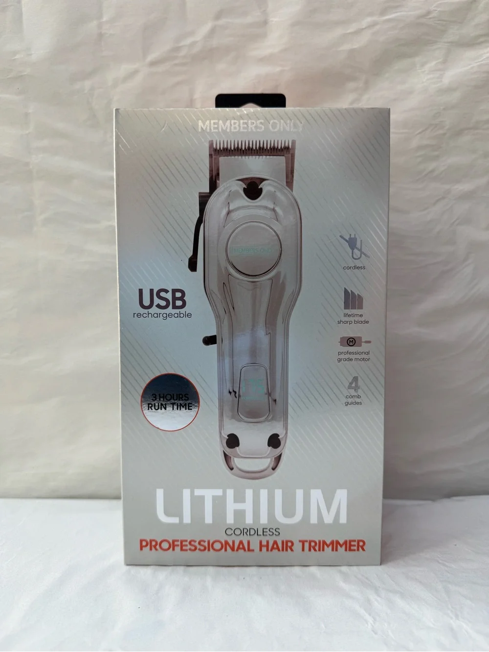 Members Only - Lithium Cordless Professional Hair Trimmer - Silver/White